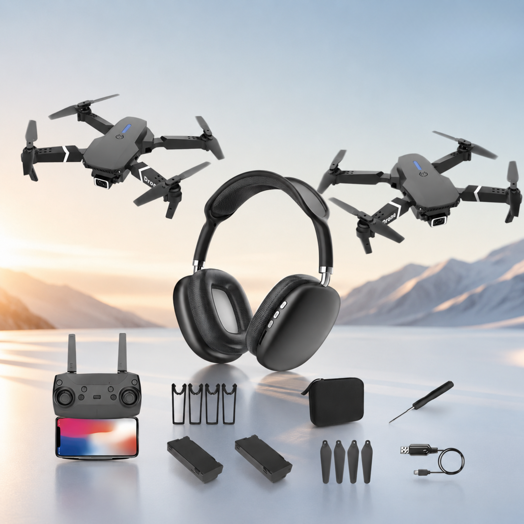 Kit 2 Drones Doble Cámara 4K + Audífonos Bluetooth P9
