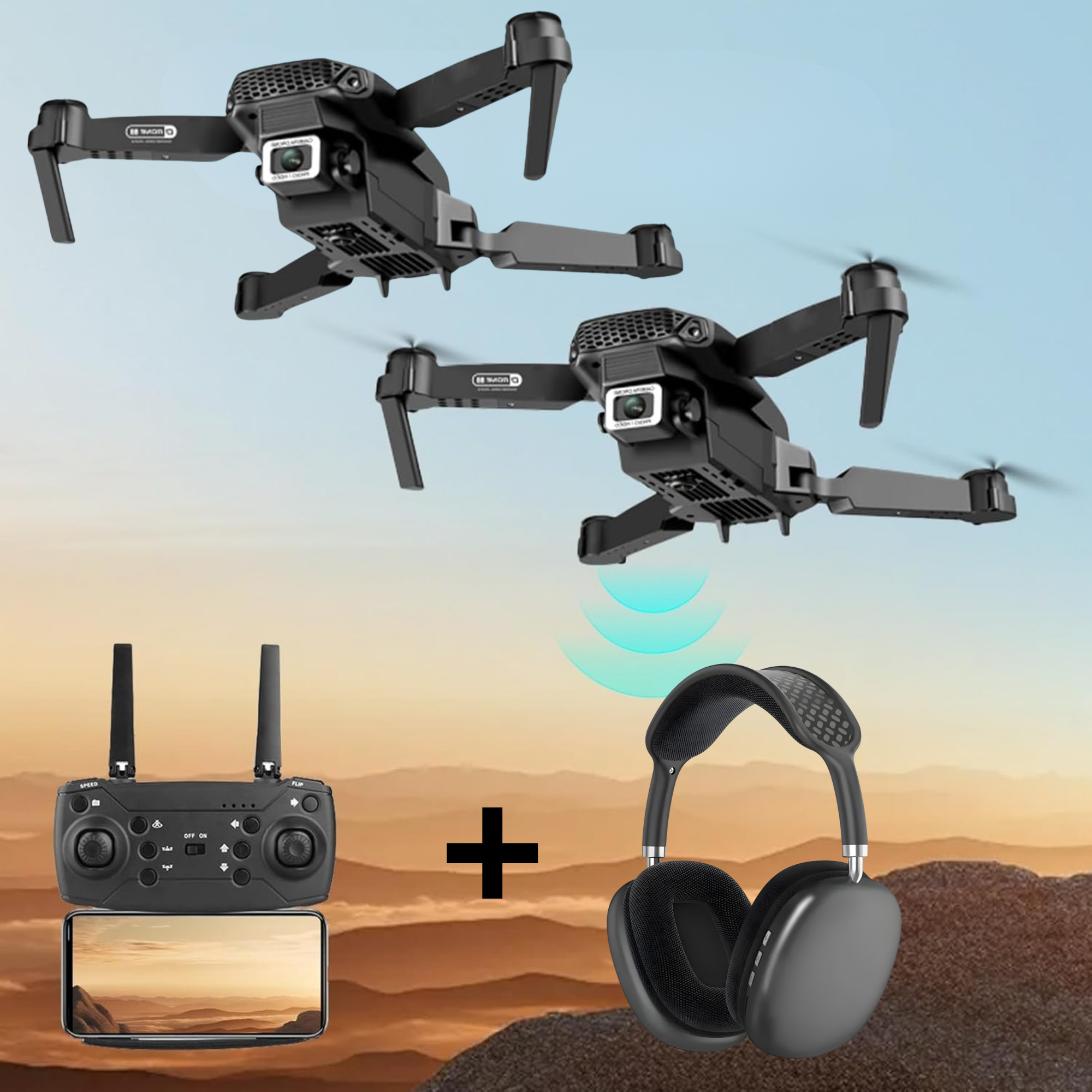 Kit 2 Drones Doble Cámara 4K + Audífonos Bluetooth P9
