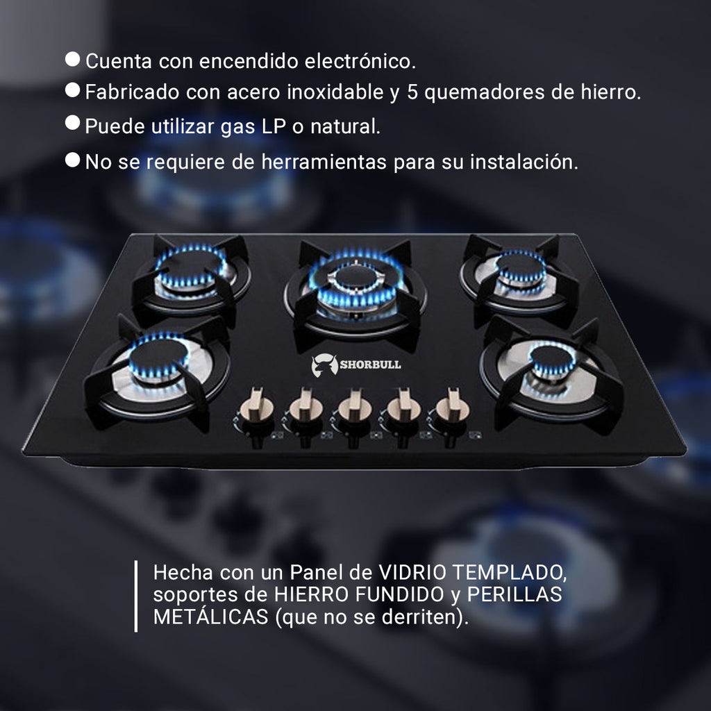 Agrégale elegancia a tu cocina - Parrilla Estufa 5 Quemadores Vidrio Templado